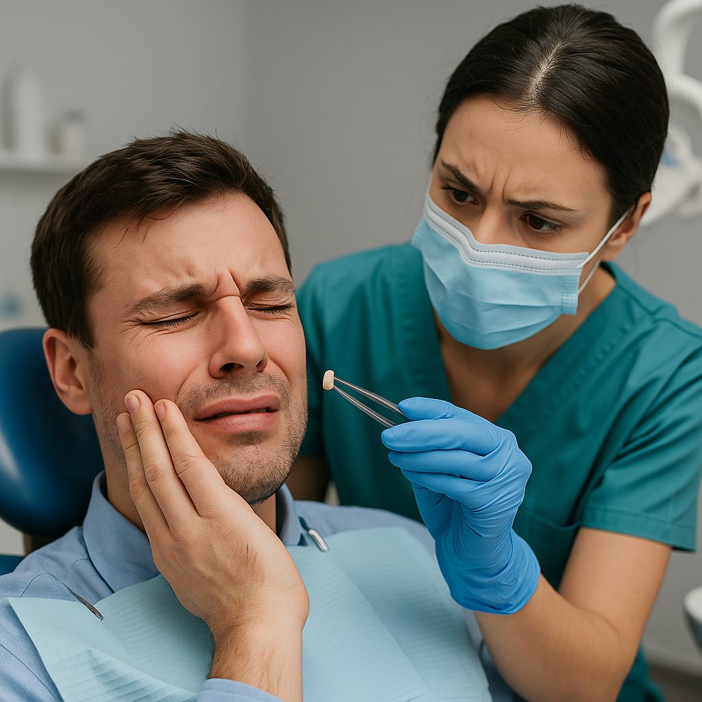 dentist handling a patient from pain and dental truama