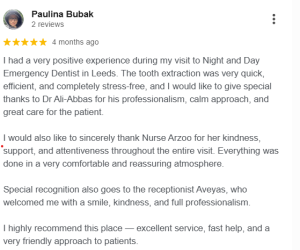 Paulina-Bubak-give-her-review-on-night-and-day-emergency-dental-services
