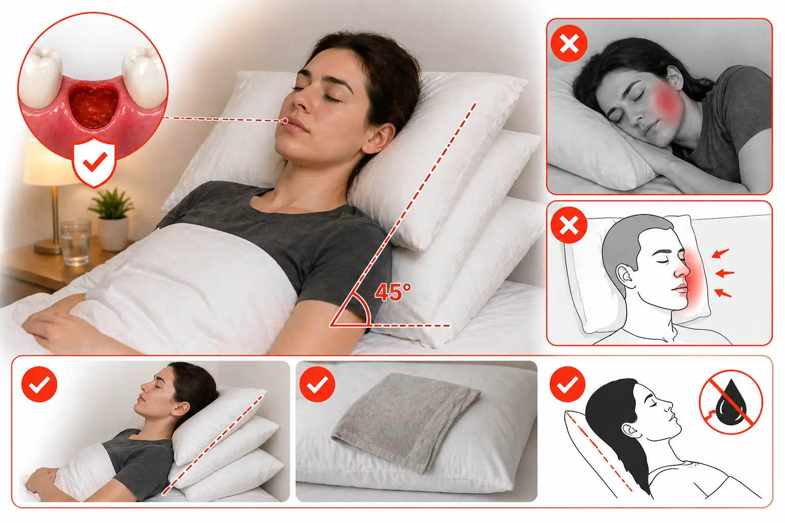 best position for sleeping the first night after tooth extraction
